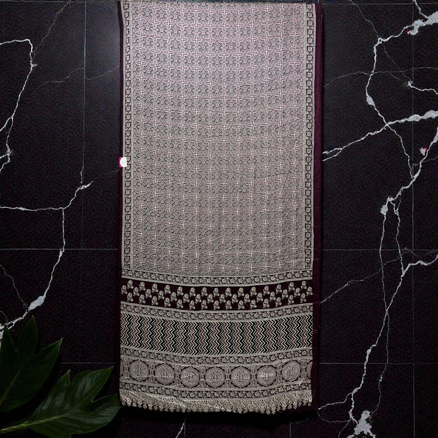 Purple Ajarkh Print Modal Silk Saree