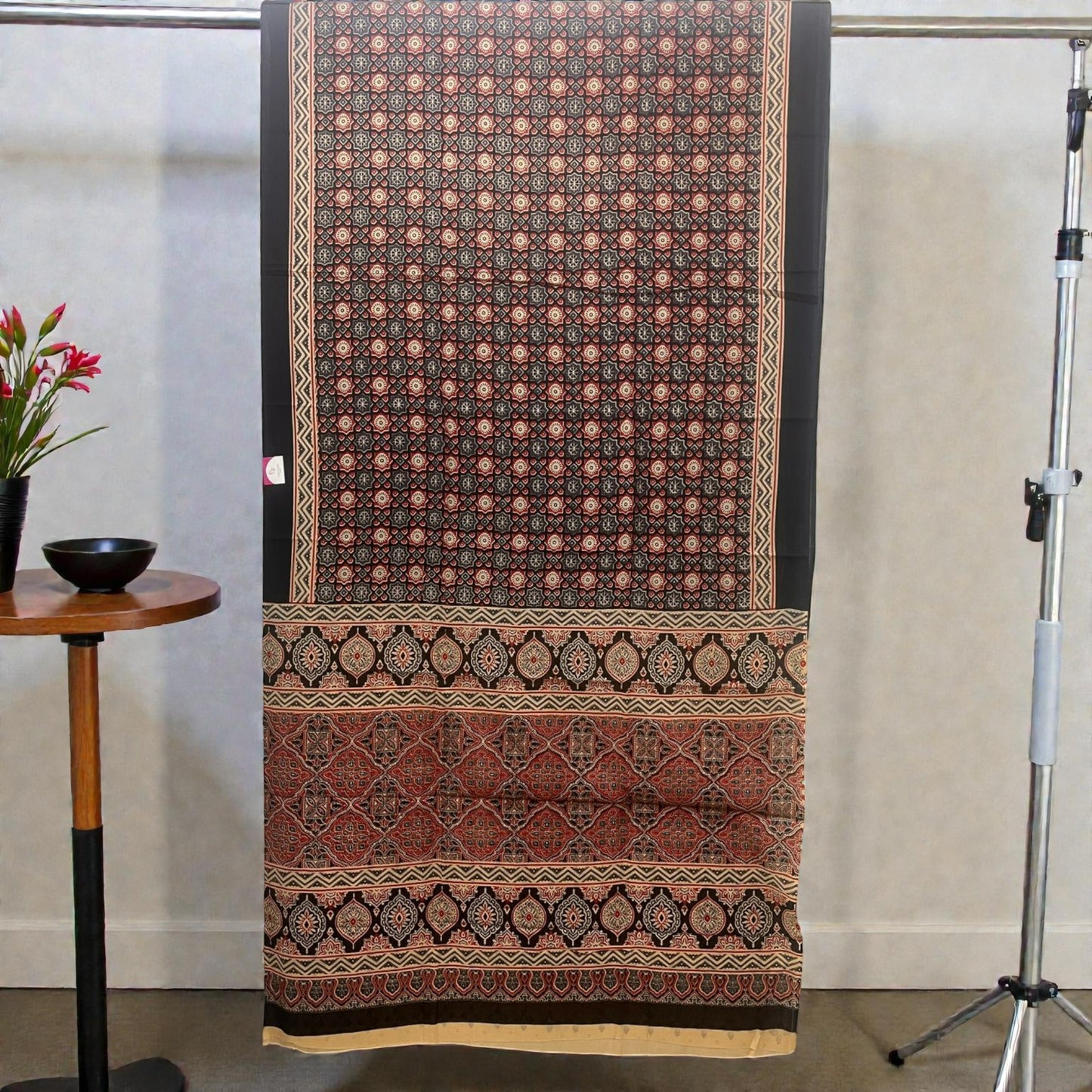 Multicolor Ajarkh Print Mul Cotton Saree