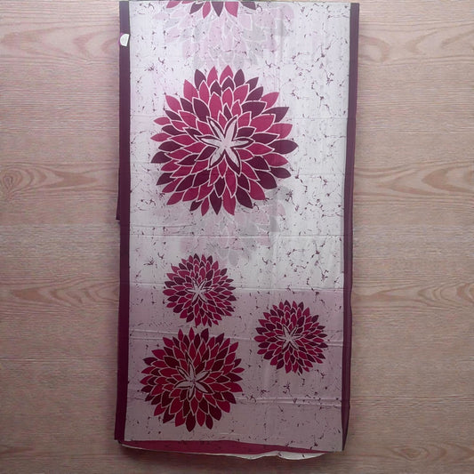 Red & White Floral Print Mul Cotton Saree