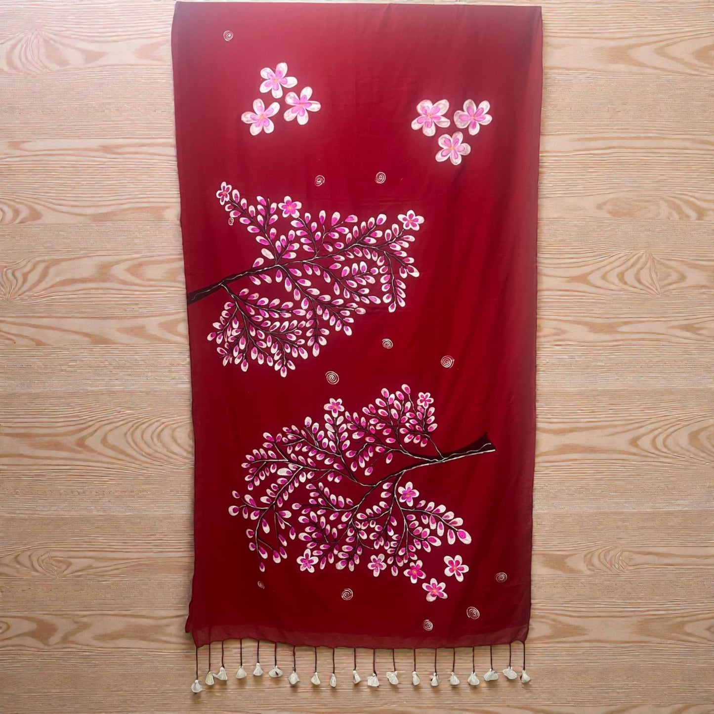 Red Hand Painted Handloom Cotton Saree