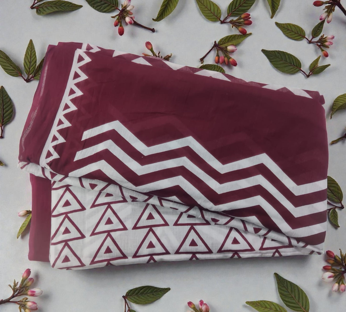Maroon Tribal Print Mul Cotton Saree