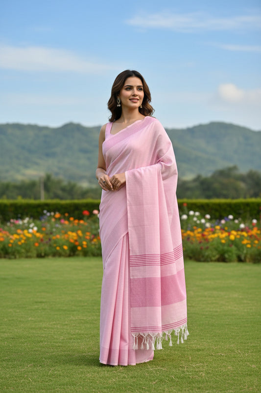 Pink Linen Saree